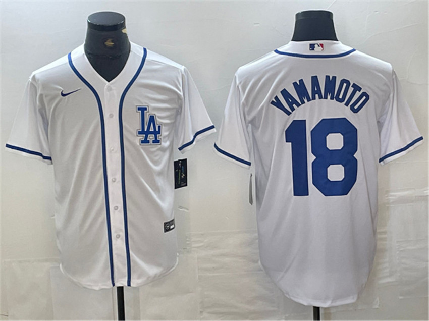 Men's White Los Angeles Dodgers #18 Yoshinobu Yamamoto Cool Base Stitched Baseball Jersey